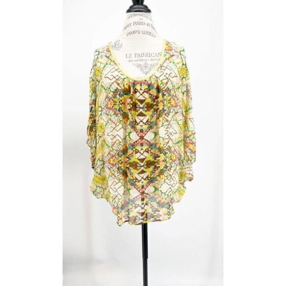 ANTHROPOLOGIE Conditions Apply Sheer Multicolor Short Sleeve Oversized Blouse